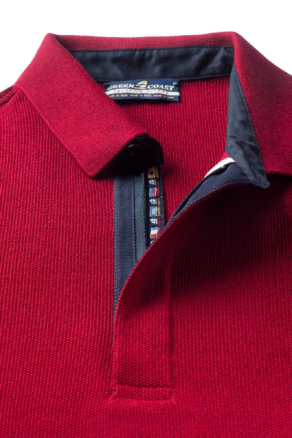 Green Coast Polo con zip green coast bordò modern fit made in italy Rilascio limitato