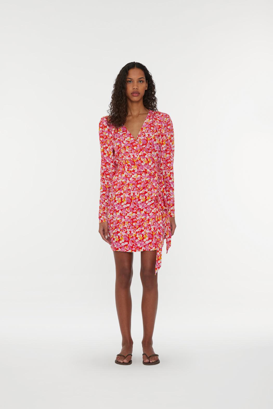 Reina Olga Jacquard Mini Wrap Dress In Vendita
