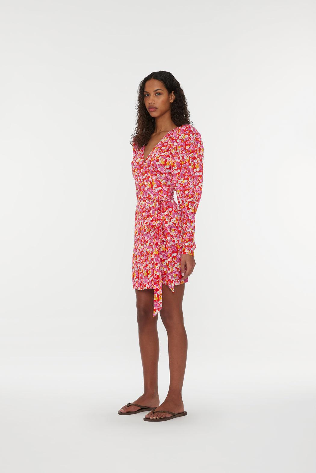 Reina Olga Jacquard Mini Wrap Dress In Vendita