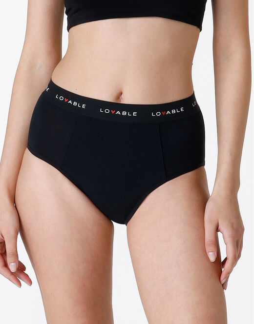 Lovable NUOVO Slip alto da ciclo lavabile in cotone biologico certificato, colore nero, per flusso abbondante Outlet