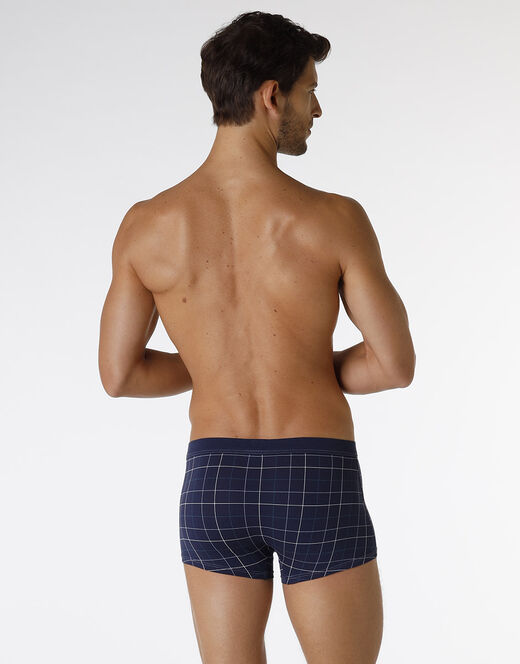 Lovable Boxer Casual Stretch Cotton in cotone elasticizzato, blu navy con stampa a quadri Vendita Calda