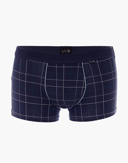 Lovable Boxer Casual Stretch Cotton in cotone elasticizzato, blu navy con stampa a quadri Vendita Calda