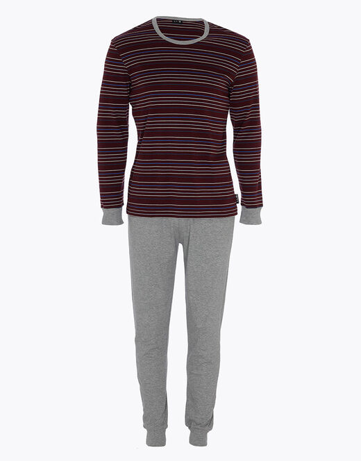 Lovable Pigiama lungo in interlock di cotone, bordeaux con righe multicolor Italy
