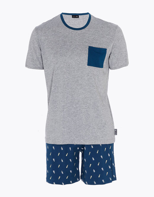 Lovable Pigiama corto in cotone, grigio melange con stampa Pezzi Unici
