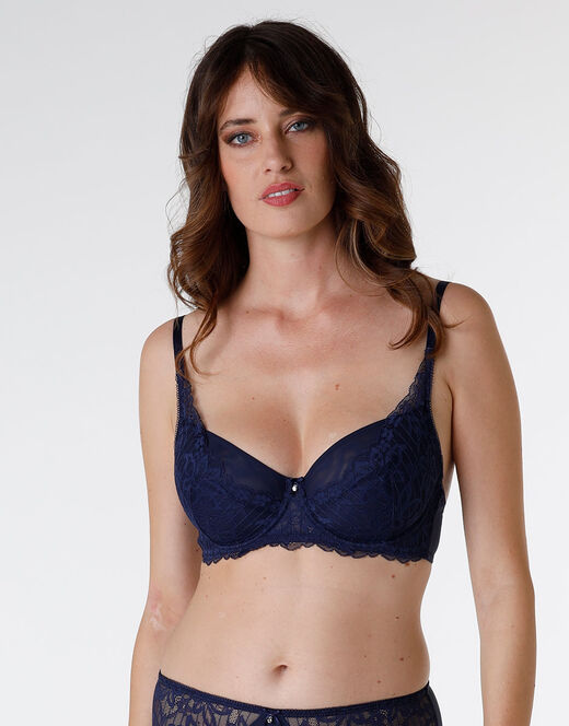 Lovable Reggiseno con ferretto Striped Lace in pizzo e microfibra, blu scuro Offerte