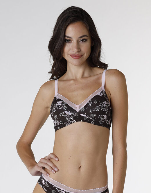 Lovable Reggiseno senza ferretto My Daily Comfort Printed in microfibra, fiori caffè In Saldo