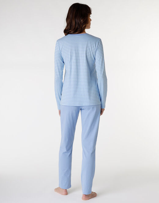 Lovable Pigiama lungo chiuso in jersey di cotone, azzurro a righe con stampa Offerte