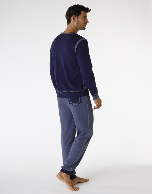 Lovable Pigiama lungo in Interlock filato melange, blu navy e blu melange Italia