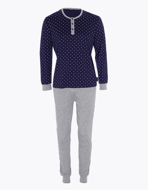 Lovable Pigiama lungo in jersey di cotone, blu navy con motivo geometrico In Linea