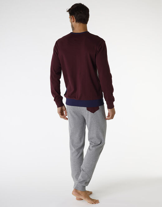 Lovable Pigiama lungo in interlock di cotone, bordeaux grigio e blu Qualità