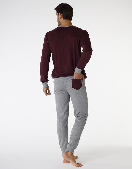Lovable Pigiama lungo in interlock di cotone, bordeaux e grigio melange Negozi Online