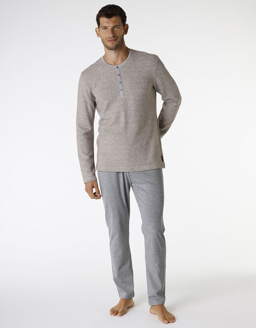 Lovable Pigiama lungo in interlock, corda scuro e grigio Outlet