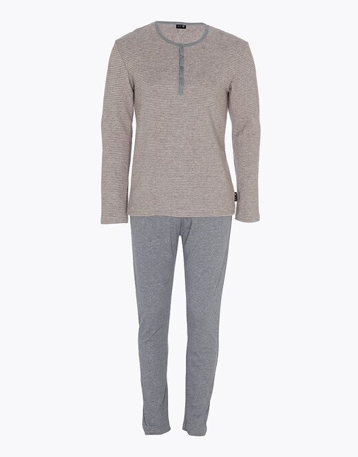 Lovable Pigiama lungo in interlock, corda scuro e grigio Outlet