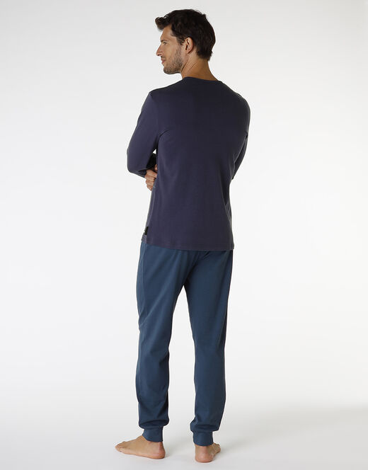 Lovable Pigiama lungo in interlock di cotone, blu navy con stampa a quadri In Vendita