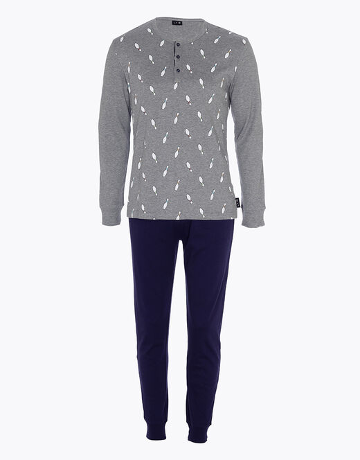 Lovable Pigiama lungo in cotone, grigio melange scuro stampa bowling Soddisfazione Garantita
