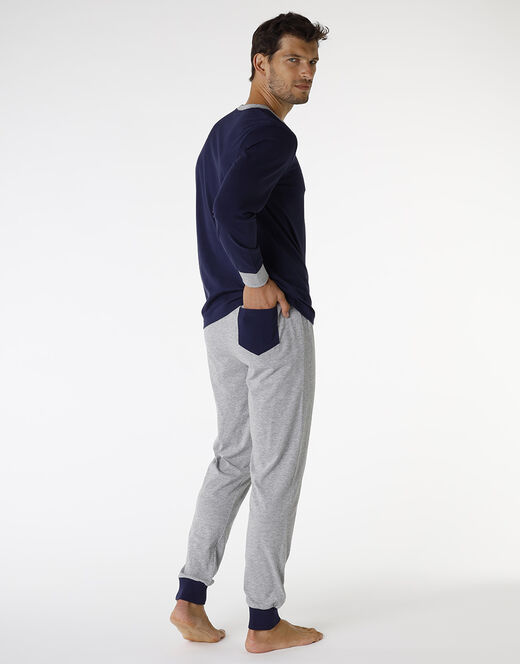 Lovable Pigiama in jersey di cotone, blu navy e grigio melange Novità