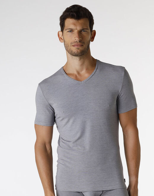 Lovable T-shirt con scollo a V Micromodal Fil a Fil, grigio melange Spedizione Gratuita