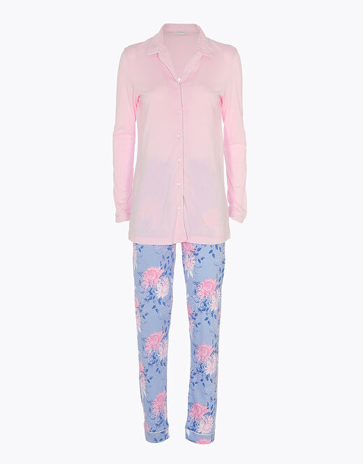 Lovable Pigiama lungo aperto in cotone modal, rosa con stampa floreale Promozione