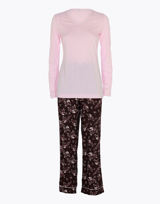 Lovable Pigiama lungo in jersey modal e viscosa, rosa con stampa floreale In Vendita
