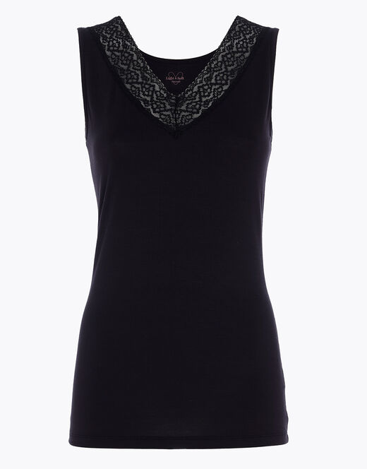 Lovable Canotta Donna Warm & Soft in Viscosa Spalla Larga con Pizzo, nera Italia