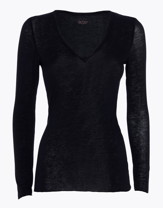 Lovable Maglia a manica lunga con scollo a V in modal e cashmere, nero Qualità