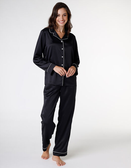 Lovable Pigiama lungo aperto in satin, nero Presa