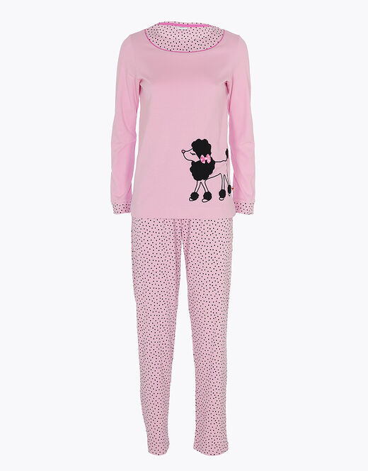 Lovable Pigiama lungo in jersey di cotone, rosa con motivi e stampa Saldi
