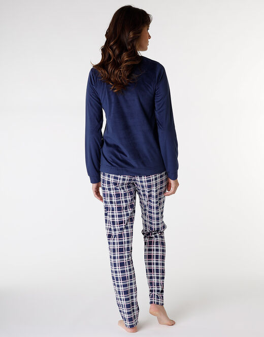 Lovable Pigiama lungo, blu con stampa a quadri Shopping Online