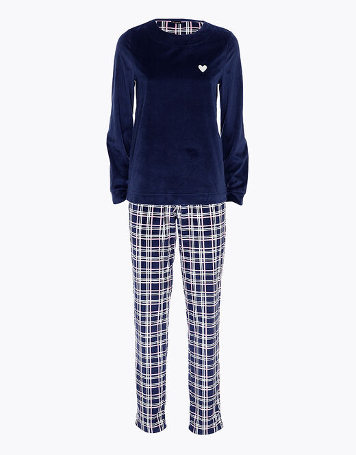 Lovable Pigiama lungo, blu con stampa a quadri Shopping Online