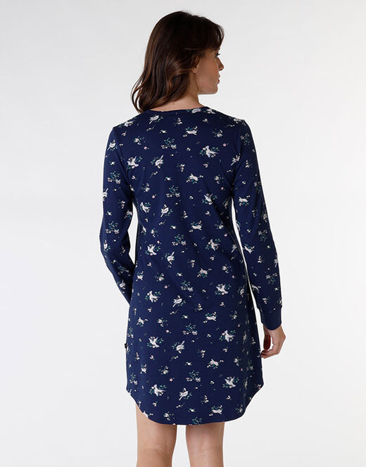 Lovable Camicia da notte in interlock di cotone, blu stampato In Vendita