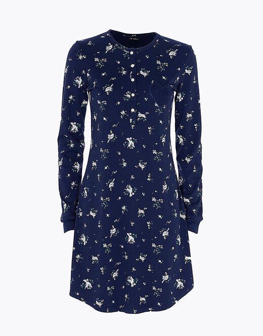 Lovable Camicia da notte in interlock di cotone, blu stampato In Vendita