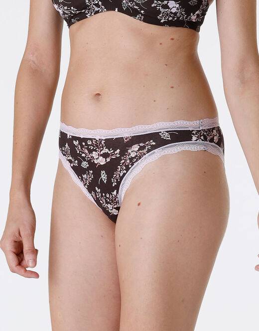 Lovable Slip Lovable Panties in cotone e pizzo elasticizzati, stampa fiori fondo caffè Negozio