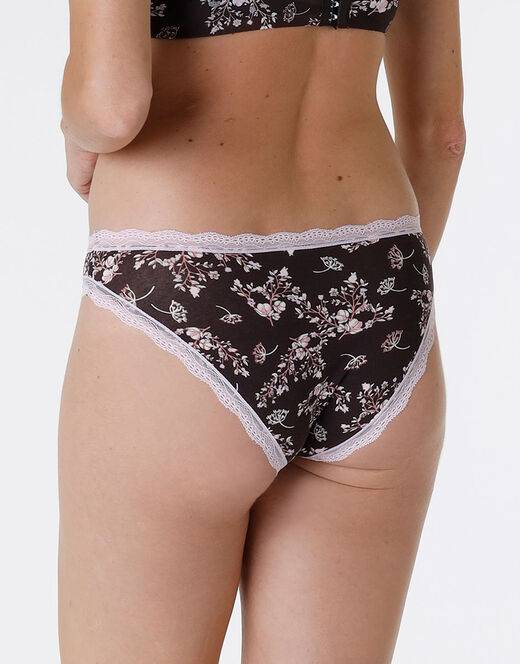 Lovable Slip Lovable Panties in cotone e pizzo elasticizzati, stampa fiori fondo caffè Negozio