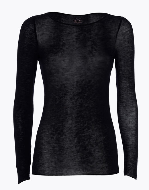 Lovable Maglia con scollo a barchetta e manica lunga in modal e cashmere, nero Nuova