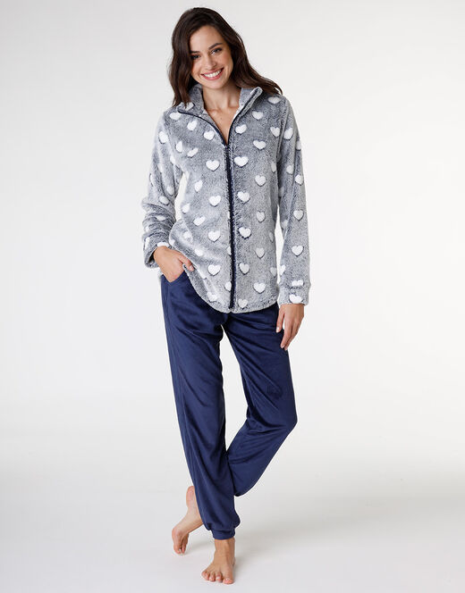 Lovable Homewear aperto in pelliccetta jacquard e micropile, blu Qualità