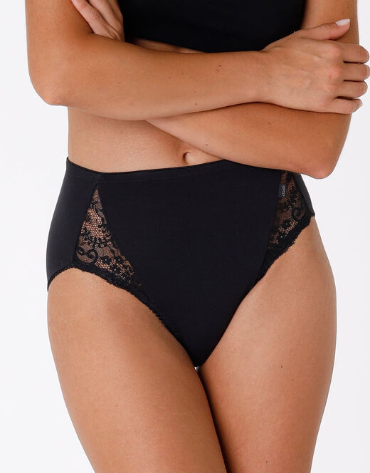 Lovable Slip midi Lovely Charme nero in cotone elasticizzato con pizzo Soddisfazione Garantita