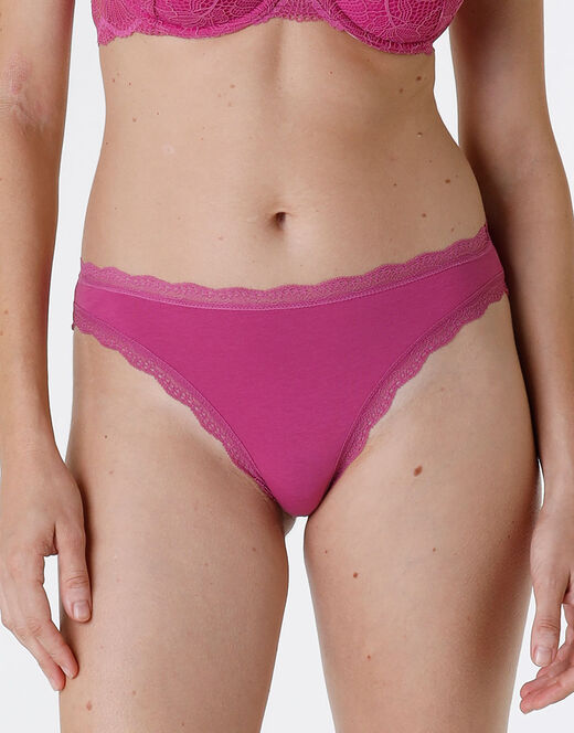 Lovable Slip Lovable Panties in cotone e pizzo elasticizzati, rosa sorbetto In Vendita