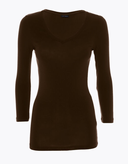 Lovable Maglia con manica a 3/4 effetto thermal Basic Soul, caffè Vendita Economica