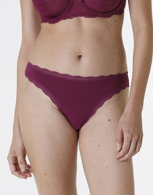 Lovable Slip Lovable Panties in cotone e pizzo elasticizzati, bordeaux Moda