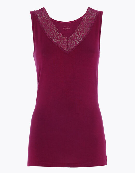 Lovable Canotta Donna Warm & Soft in Viscosa Spalla Larga con Pizzo, bordeaux In Vendita