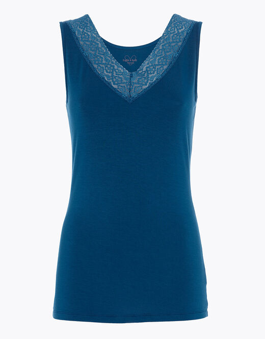 Lovable Canotta Donna Warm & Soft in Viscosa Spalla Larga con Pizzo, blu ottanio Sostegno trimestrale