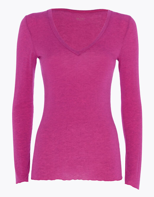 Lovable Maglia a manica lunga con scollo a V in modal e cashmere, rosa sorbetto Moda