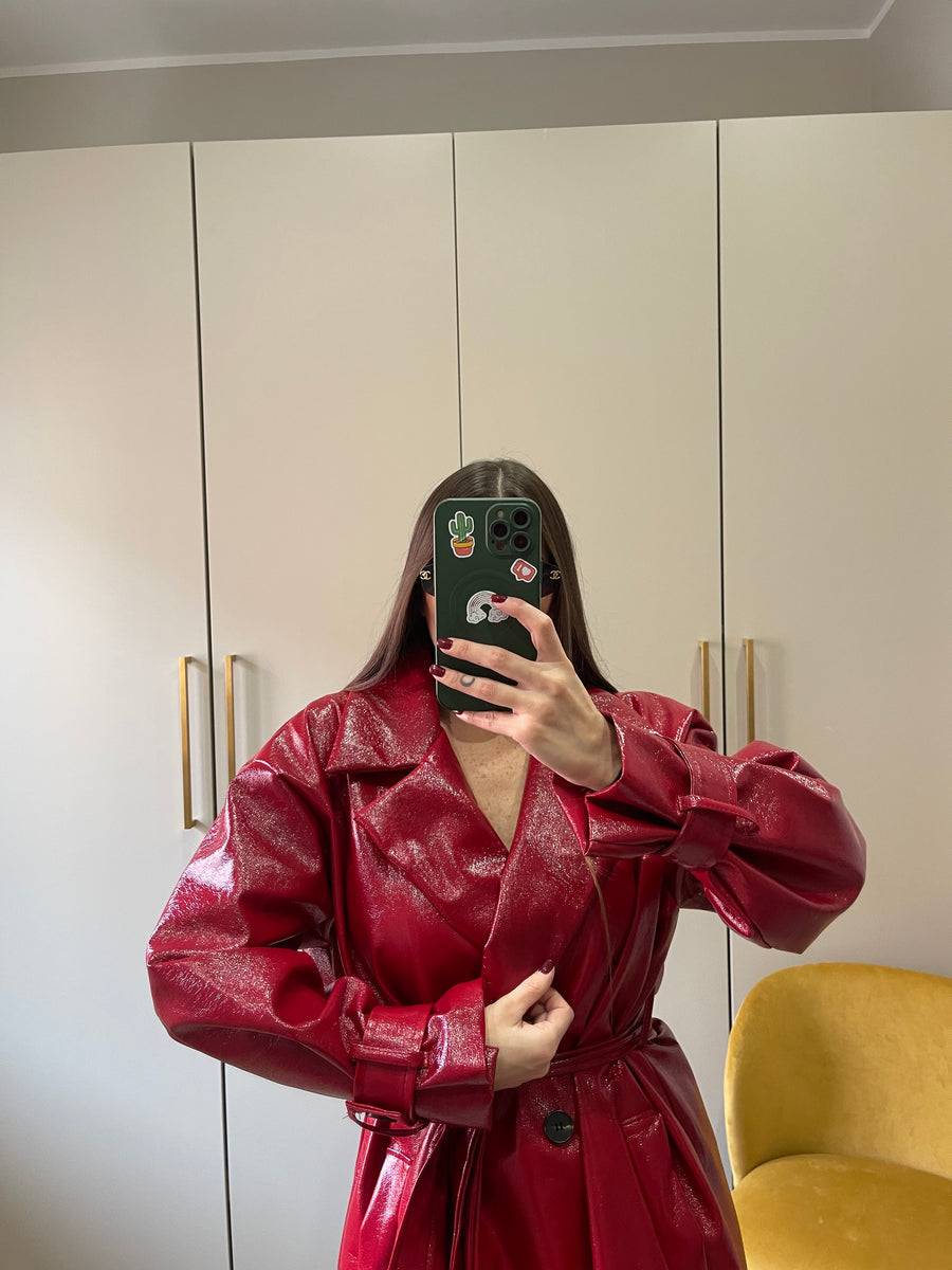 Lovely Sisters Trench in vinile rosso Saldi Di Fabbrica