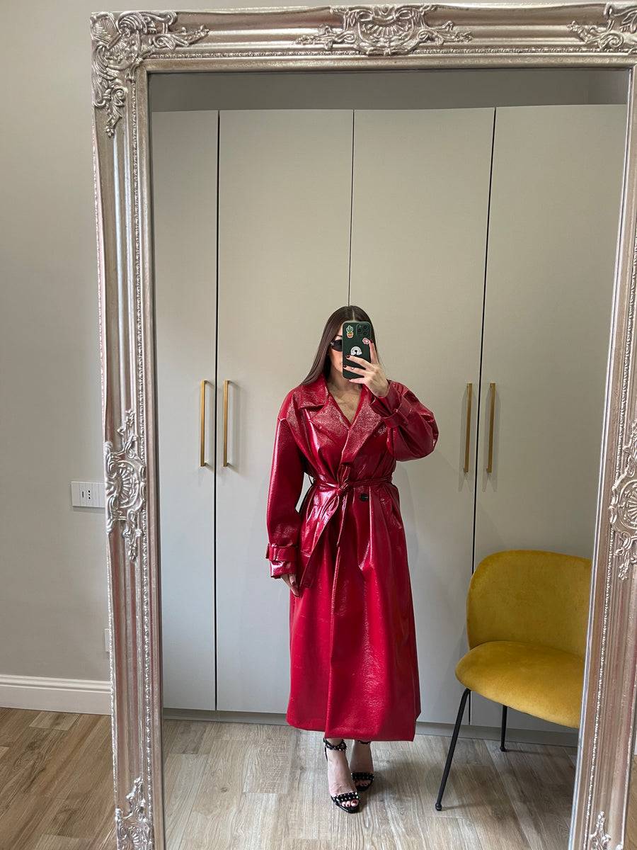Lovely Sisters Trench in vinile rosso Saldi Di Fabbrica