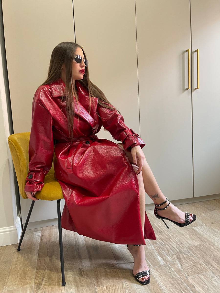 Lovely Sisters Trench in vinile rosso Saldi Di Fabbrica