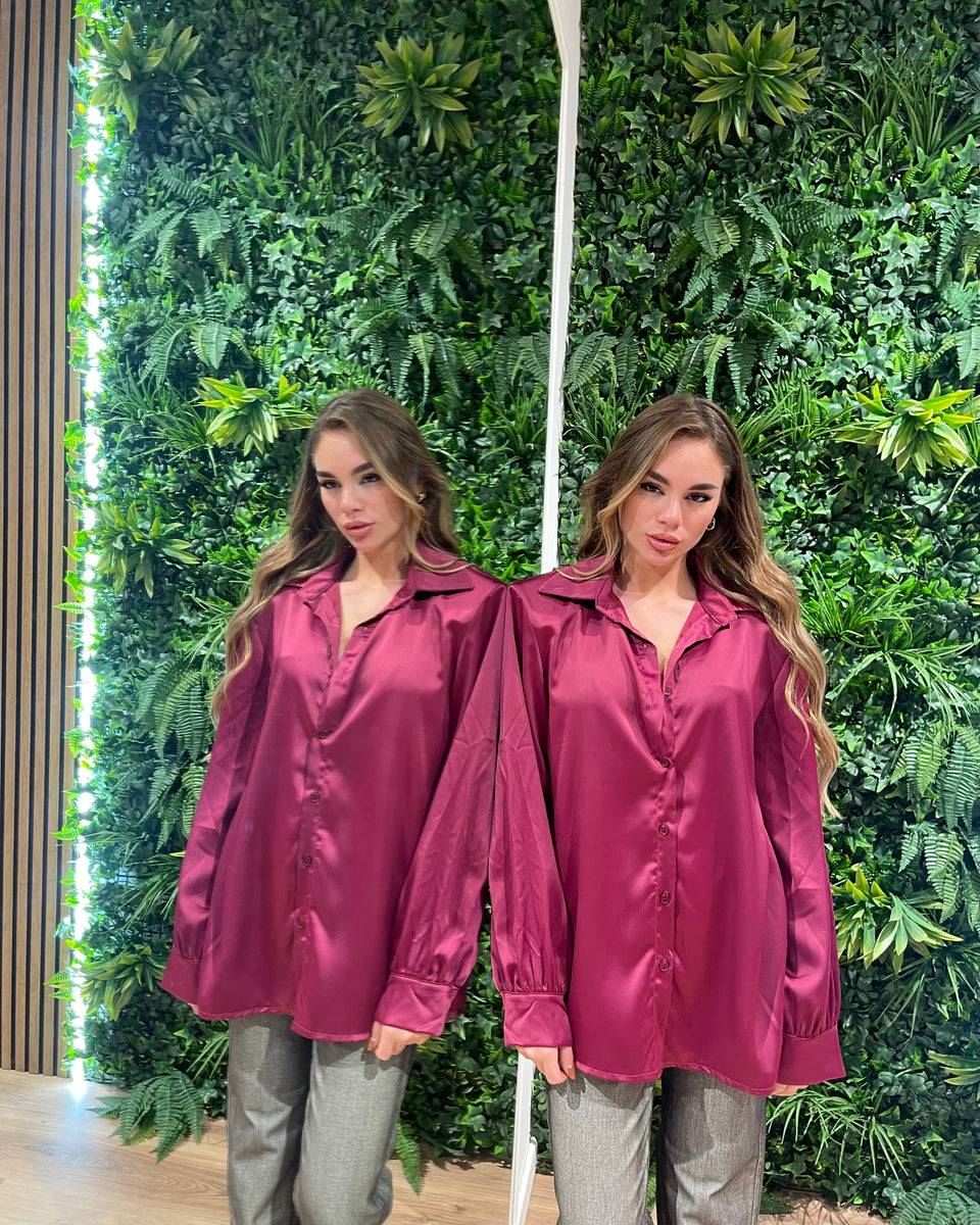 Lovely Sisters Camicia effetto raso magenta Nuovo