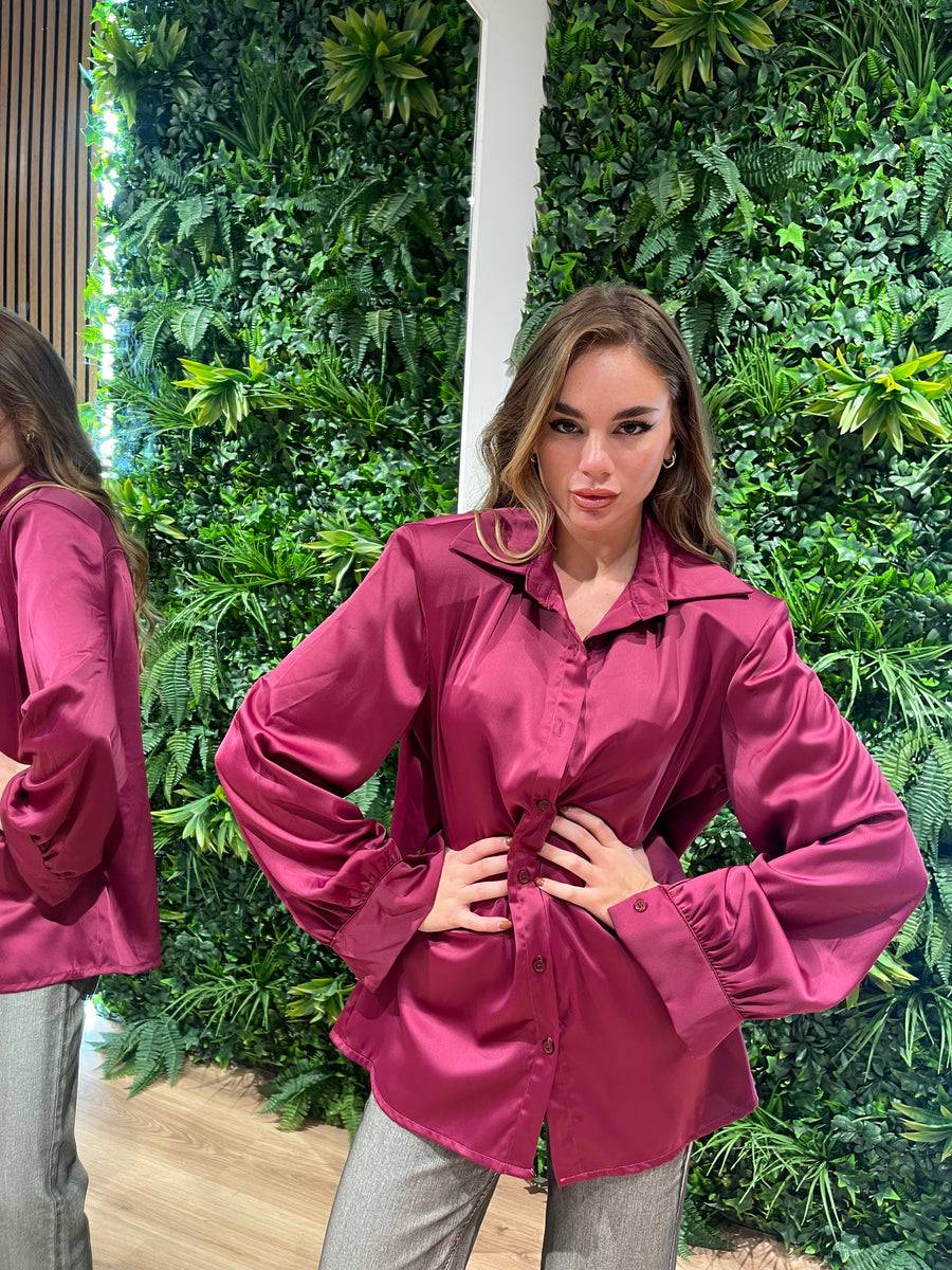 Lovely Sisters Camicia effetto raso magenta Nuovo