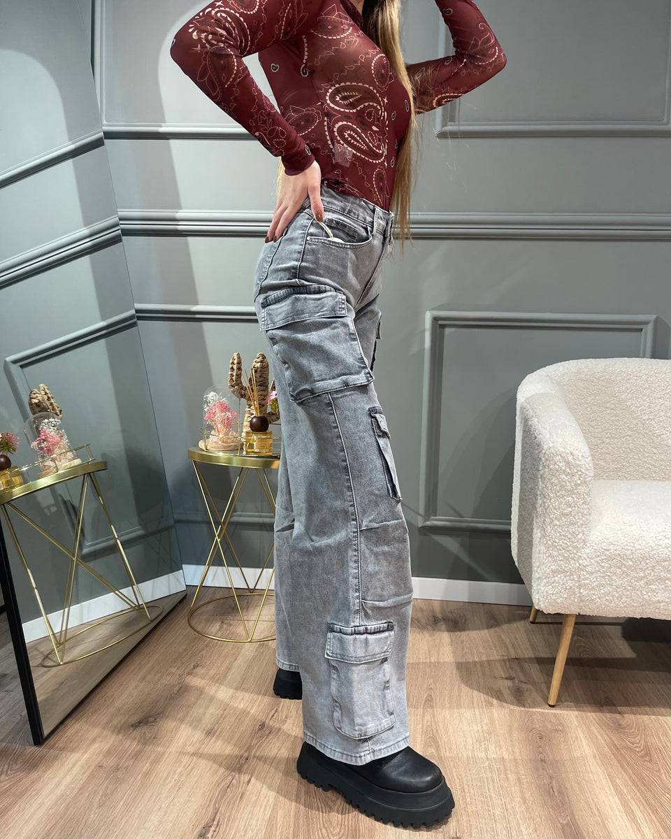 Lovely Sisters Jeans cargo grigio chiaro Shopping Online