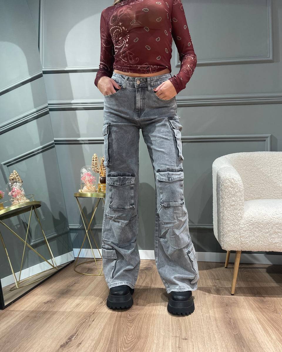 Lovely Sisters Jeans cargo grigio chiaro Shopping Online