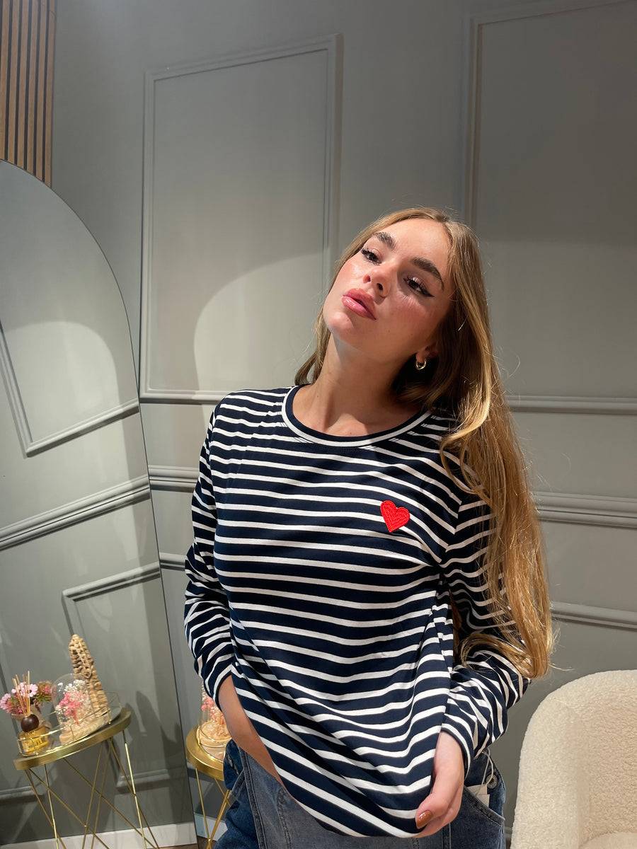 Lovely Sisters Maglia Heart blu-bianco Nuovo